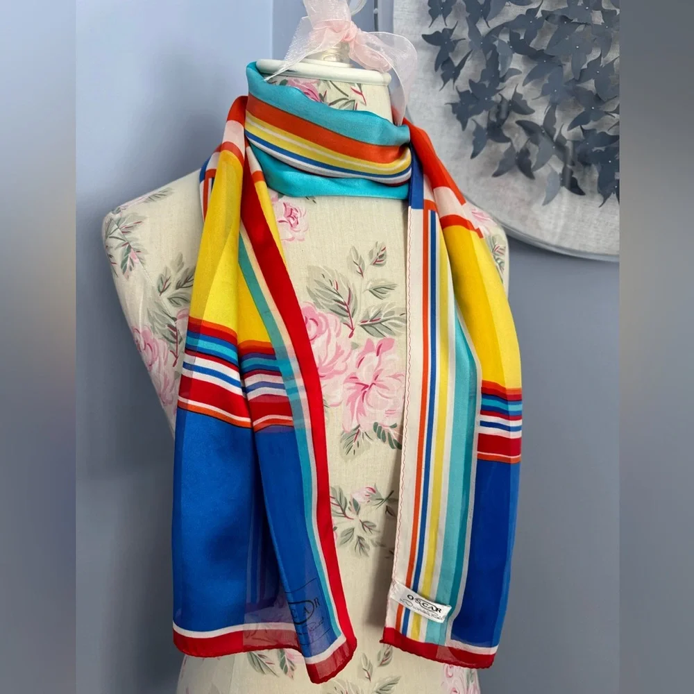 Oscar de la Renta Vintage Multicolor Colorblock Scarf